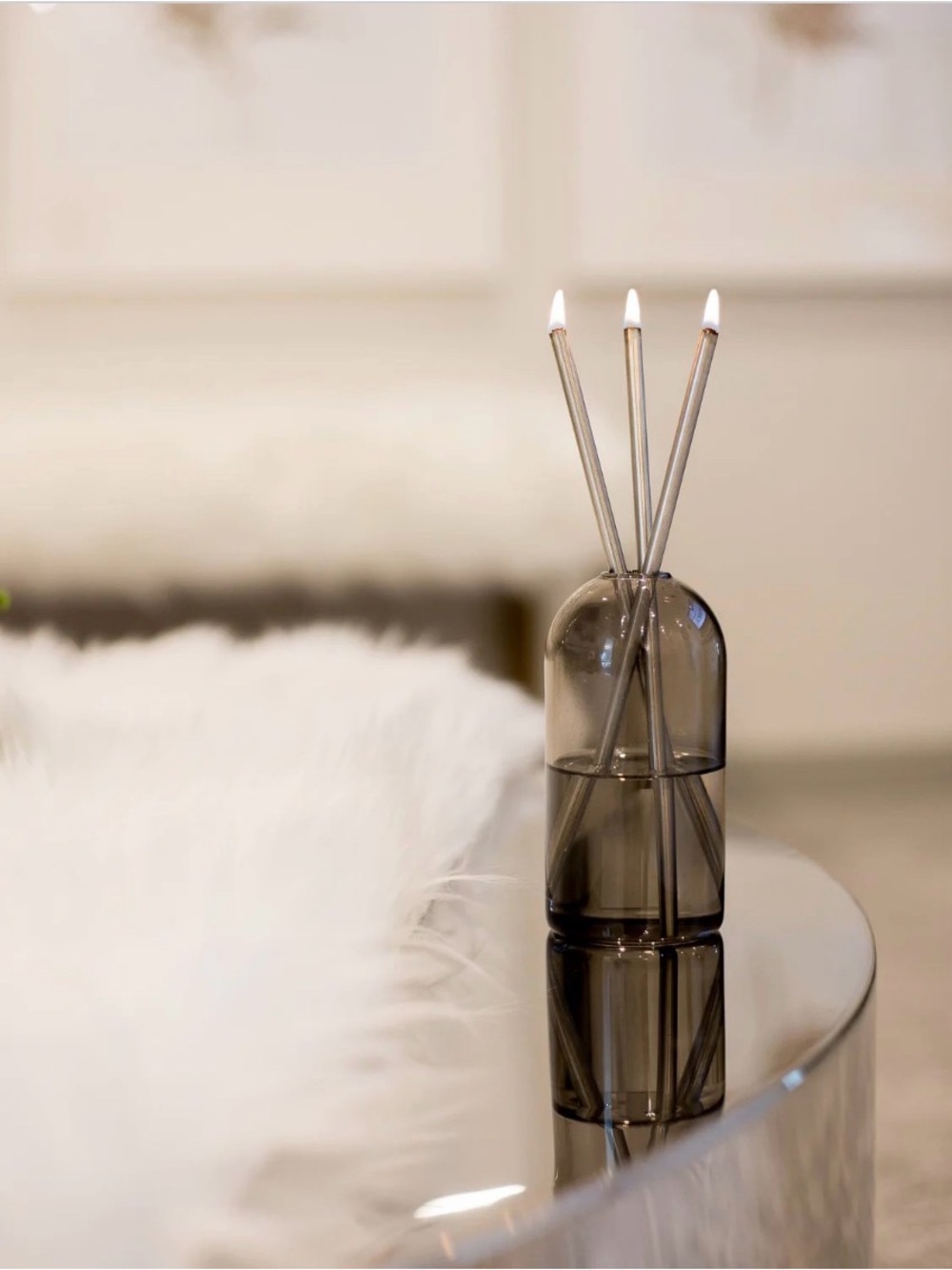 Smoky Glass Reed Diffuser Vessel with Silver Reeds